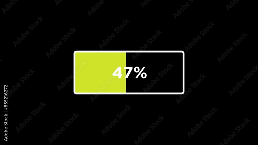 Battery loading icon animation 0-100% isolated in black backround with ...