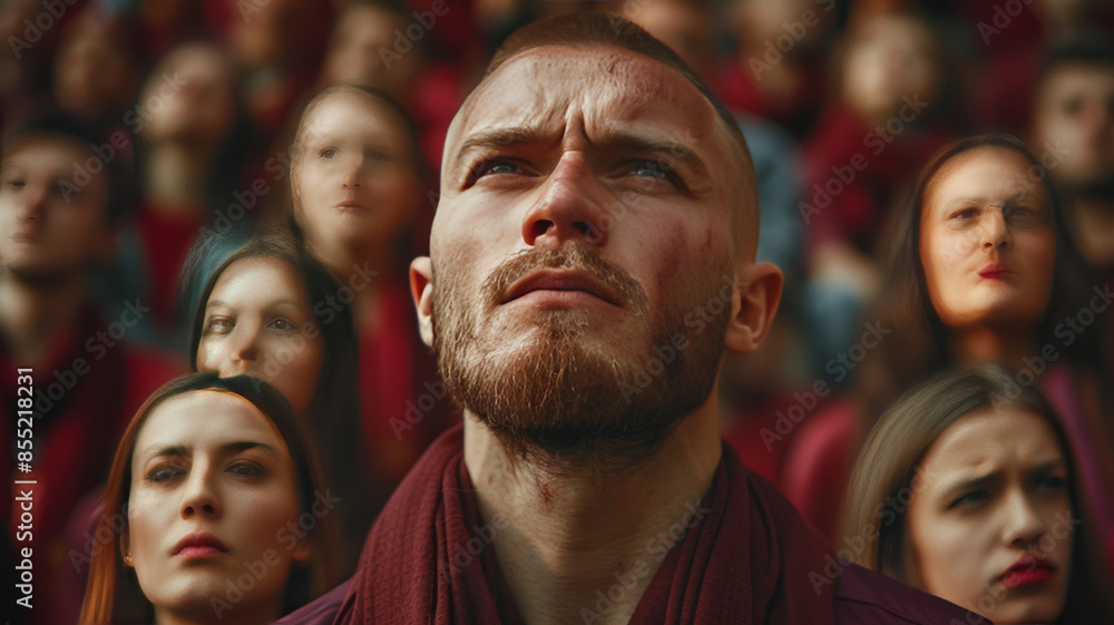 Fototapeta premium show a very emotional soccer fan Situation in a Stadium.generative ai