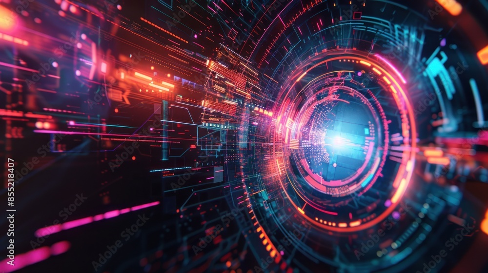 Technology digital circle style HUD interface display time machine neon light Background wallpaper AI generated image Technology digital circle style HUD interface display time machine neon light Background wallpaper AI generated image