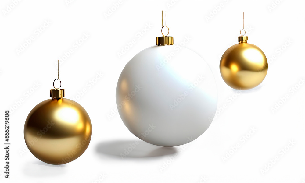 Close up of white golden balls on white background. New Year concept. Close up of white golden balls on white background. New Year concept.