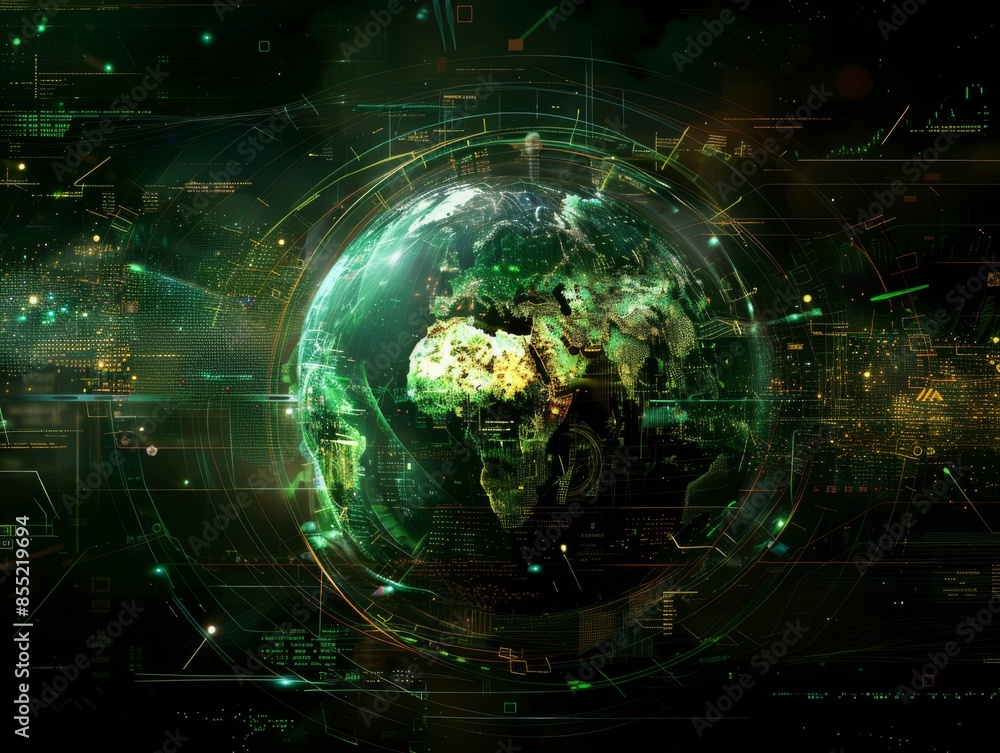 Obraz premium Futuristic Earth HologramDynamic Data Streams - Technology Concept Art