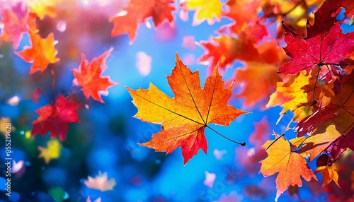 Autumn Maple Leaves Swirling in Colorful Seasonal Nature