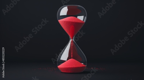 Dramatic hourglass with vivid red sand, countdown in progress, isolated on a dark background, symbolizing the urgency of a ticking deadline