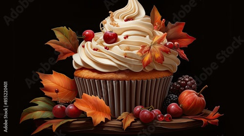 A cupcake with autumnthemed frosting  photo