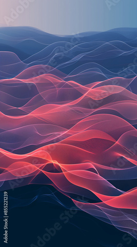 The simplen abstract background with waves of red, blue and teal colors, creating an atmosph	
 photo