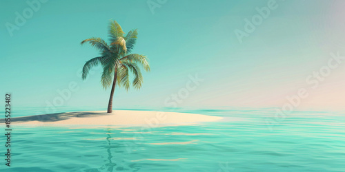 A small tropical island with a palm tree on the ocean