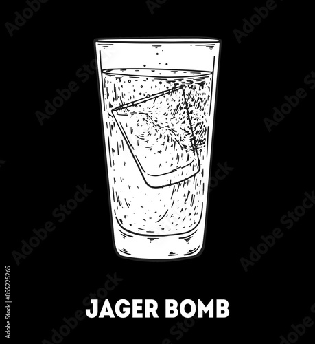 Jager bomb cocktail illustration. Hand drawn sketch. Vector illustration. Isolated object.