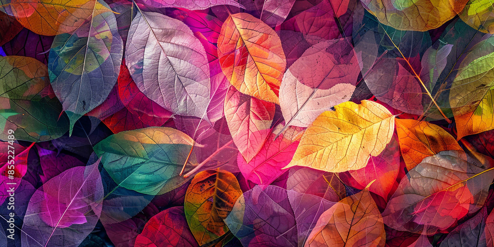 A vibrant and colorful background with abstract leaves, creating an enchanting atmosphere A vibrant and colorful background with abstract leaves, creating an enchanting atmosphere