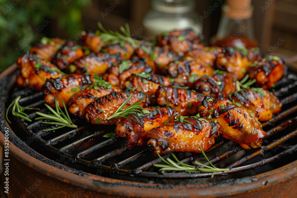 Grilled or roasted spicy chicken wings with bbq sauce Grilled or roasted spicy chicken wings with bbq sauce