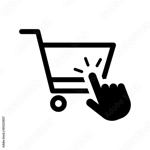 Shopping cart with click hand cursor icon