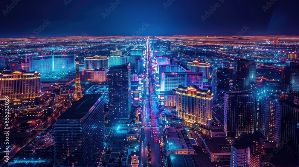 Obraz premium High-angle shot of the Las Vegas Strip illuminated at night