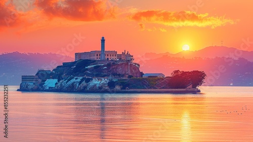 Panoramic view of the Alcatraz Island in San Francisco Bay