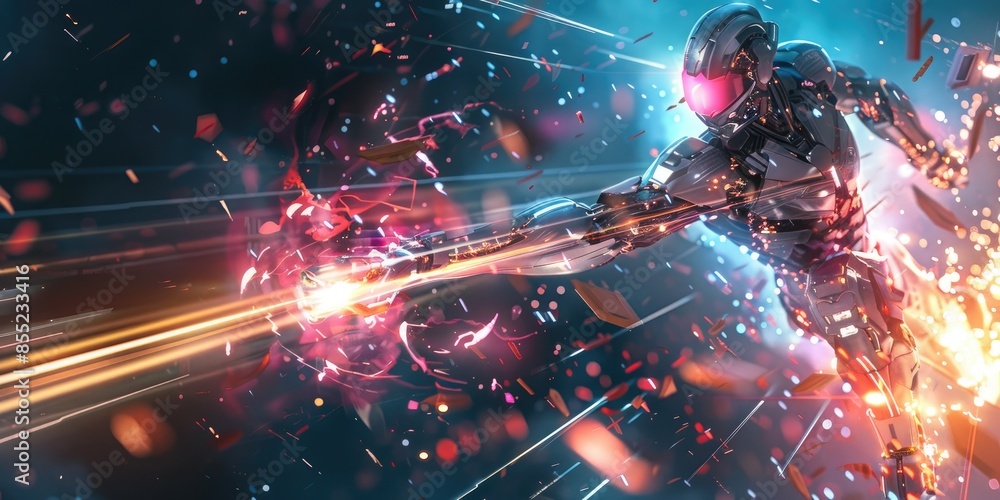 Futuristic Cyborg Running with Energy Trails Futuristic Cyborg Running with Energy Trails