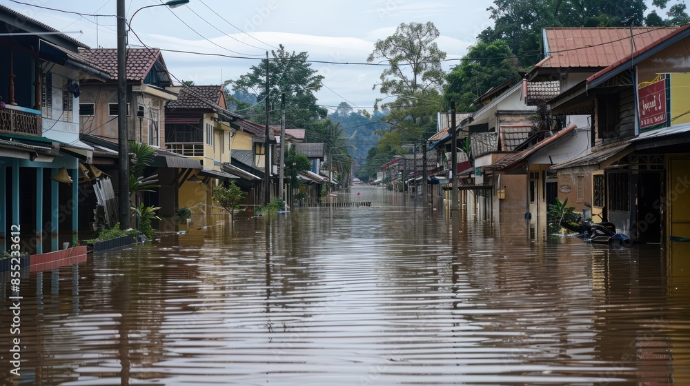 Flooded Street in a Tropical Town Flooded Street in a Tropical Town