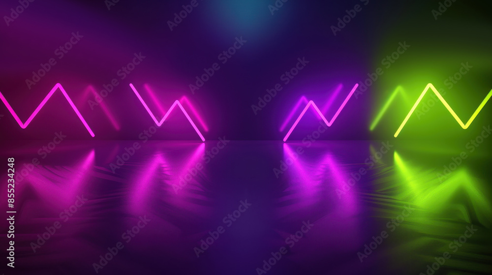 Abstract neon lights in purple and green with reflections, creating a futuristic look. Suitable for technology and digital art themes. Abstract neon lights in purple and green with reflections, creating a futuristic look. Suitable for technology and digital art themes.
