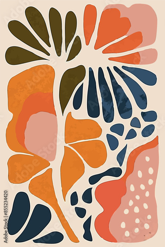 Vibrant abstract illustrations featuring bold, colorful botanical elements and strawberries. Perfect for modern designs, backgrounds, and decor. These playful, organic shapes bring a touch of nature t