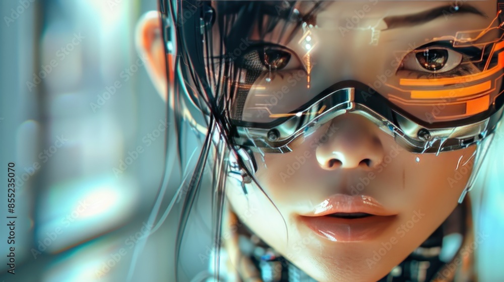 Cyberpunk cyborg girl, Featuring Cyborg Character with Futuristic Face. Created by AI Cyberpunk cyborg girl, Featuring Cyborg Character with Futuristic Face. Created by AI