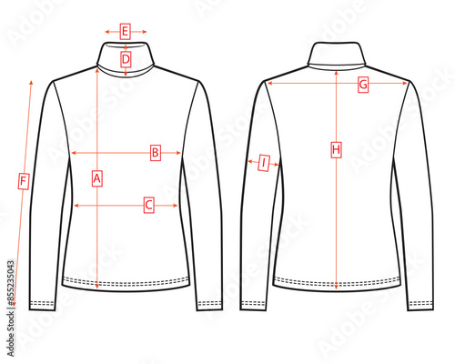 Woman turtleneck sketch. Clothing measurements.