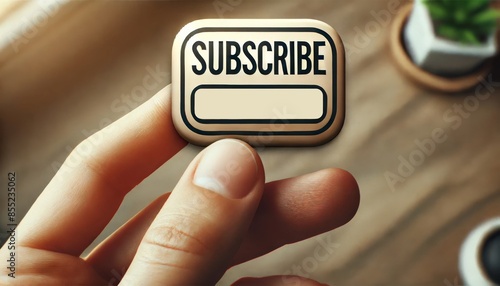  SUBSCRIBE in bold letters, with a blurred subscription button background Simple and minimally 