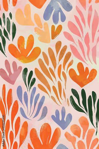 Vibrant abstract illustrations featuring bold, colorful botanical elements and strawberries. Perfect for modern designs, backgrounds, and decor. These playful, organic shapes bring a touch of nature t