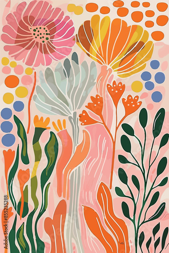 Vibrant abstract illustrations featuring bold, colorful botanical elements and strawberries. Perfect for modern designs, backgrounds, and decor. These playful, organic shapes bring a touch of nature t