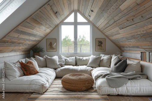 Cozy Attic Living Room with Scenic Window