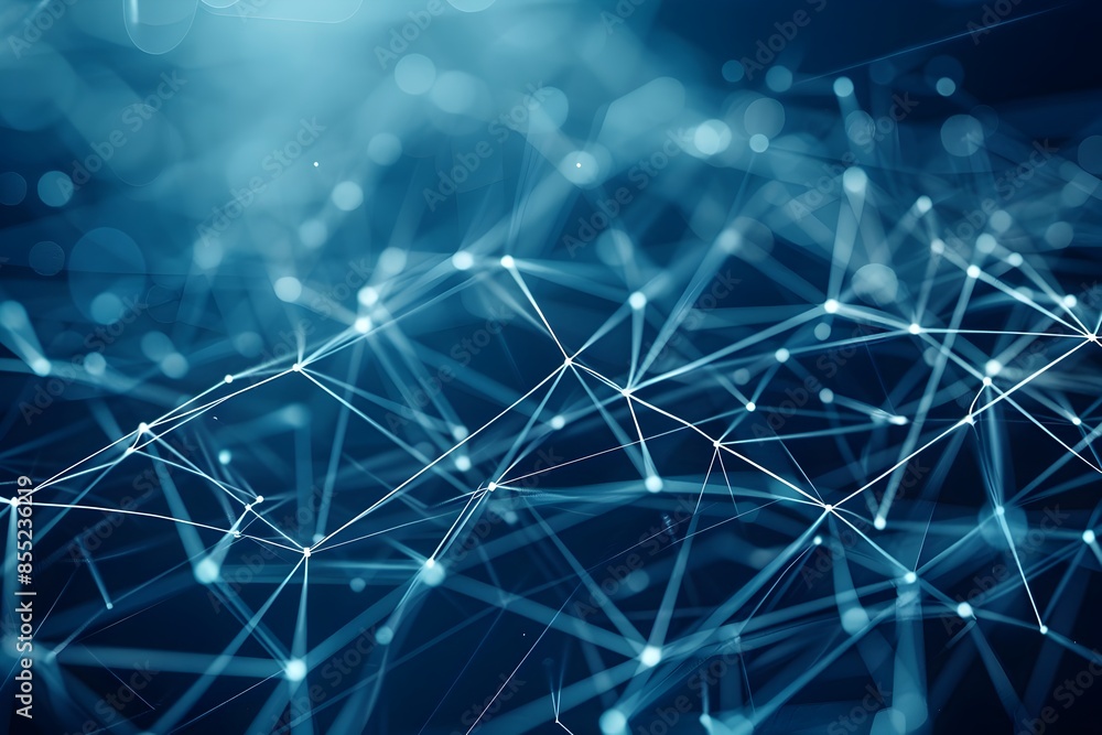Abstract background with white polygonal lines and dots on blue, forming an interconnected network or structure of digital connections
Abstract background with white polygonal lines and dots on blue, forming an interconnected network or structure of digital connections