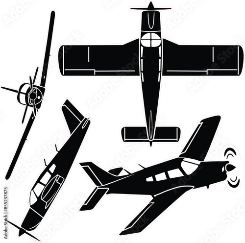 Small airplane vector set outline