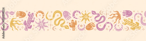 Desert spirits seamless pattern, hand drawn ornaments, great for fabrics, wallpapers, surfaces - vector design