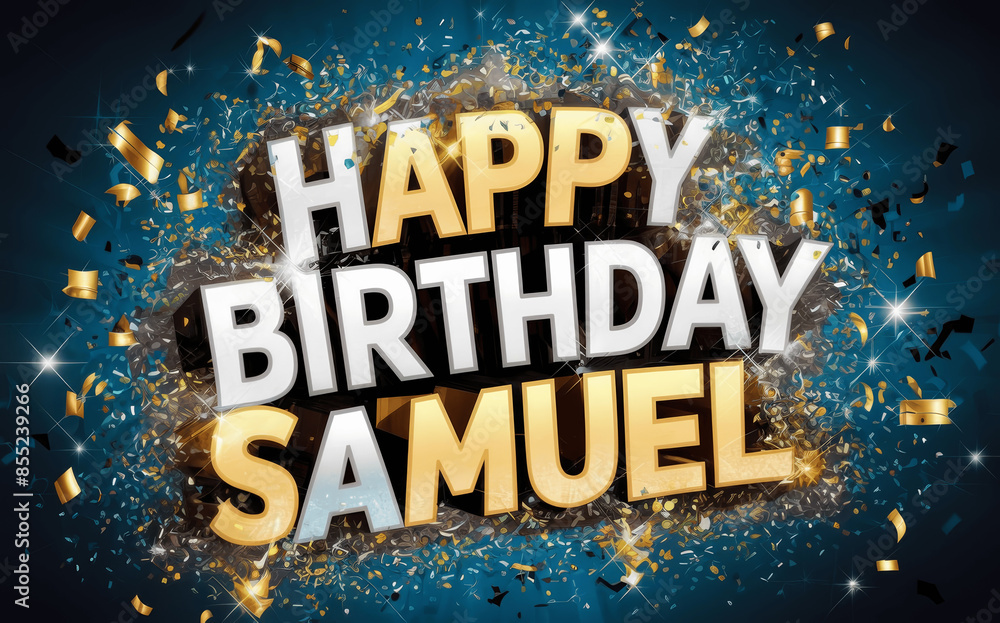 happy birthday Samuel with gold confetti explosion happy birthday Samuel with gold confetti explosion