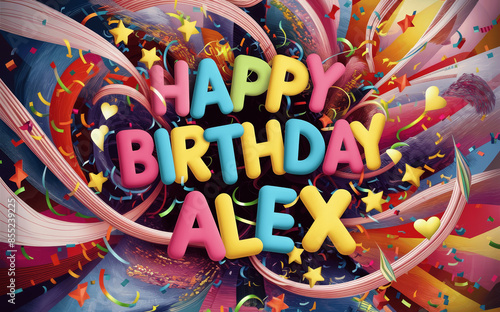 colorful happy birthday greeting for Alex