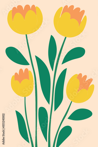 bstract illustrations featuring vibrant yellow tulip designs, perfect for spring holidays like Easter, Mother's Day, and more. These colorful, minimalist art pieces add a fresh, festive touch to any p