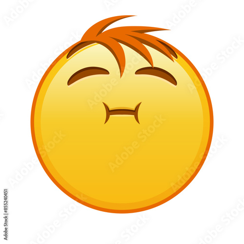 The face is chewing or holding its breath Large size of yellow emoji smile with hair