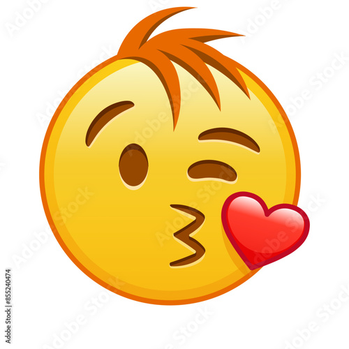 The face that sends a kiss Large size of yellow emoji smile with hair