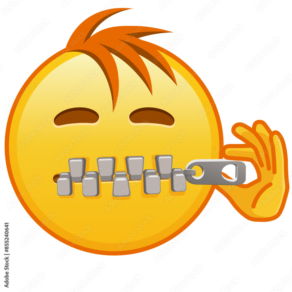 Zipper-Mouth face Large size of yellow emoji smile with hair Zipper-Mouth face Large size of yellow emoji smile with hair