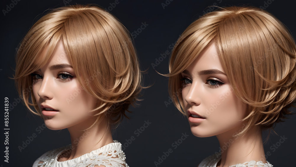 Naklejka premium Stylish hair wig with trendy design