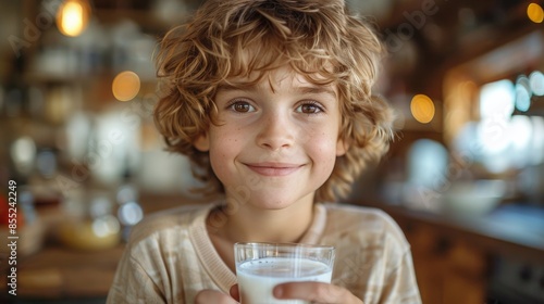Little Boy Holding Glass of Milk