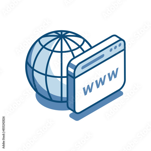 isometric vector linear icon globe and browser window, in color on a white background, web page or internet
