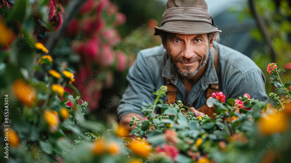 a professional gardener working completely satisfied in his carpentry.generative ai a professional gardener working completely satisfied in his carpentry.generative ai
