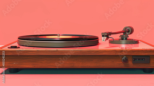 Minimalist Record Player with Black Vinyl, Simple Vector Design 