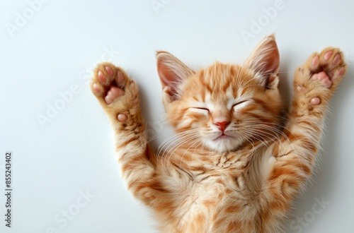 Orange Tabby Kitten Sleeping on Its Back With Paws Up