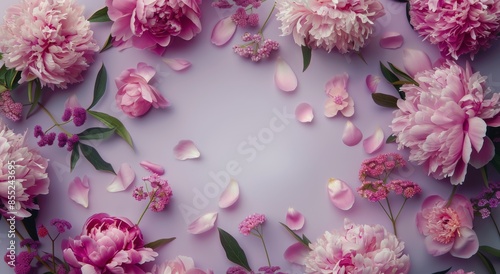 Pink Peonies Arranged Around a Purple Background
