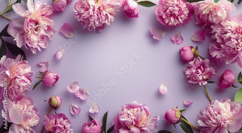 Pink Peonies Arranged Around a Purple Background