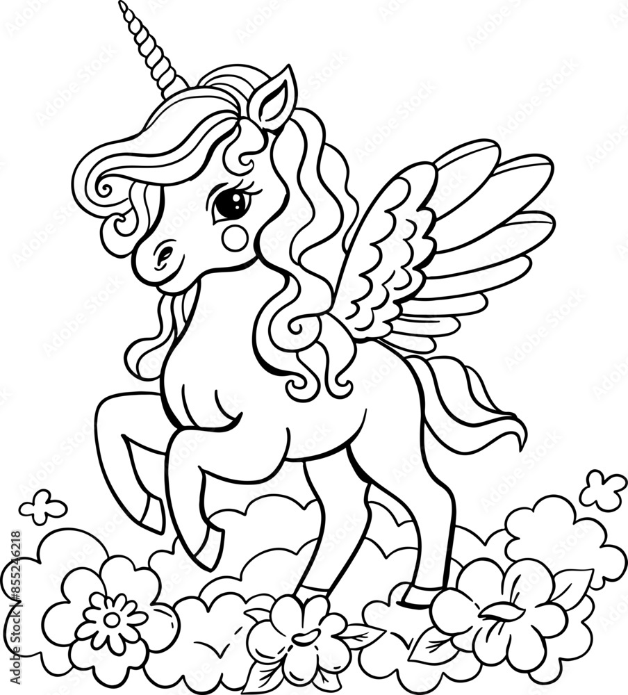 Fototapeta premium Outline illustration of unicorn , coloring page for kids.