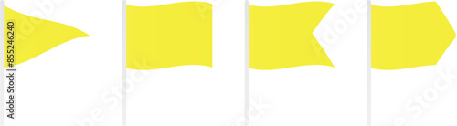 Yellow flag icon warning of danger on small pennants in different shapes