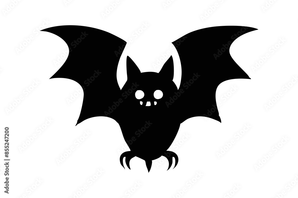 Black silhouette of a bat isolated on a white background. Concept of nocturnal wildlife, Halloween symbol, minimalist style, mysterious creature. Print, icon, design element. Black silhouette of a bat isolated on a white background. Concept of nocturnal wildlife, Halloween symbol, minimalist style, mysterious creature. Print, icon, design element.