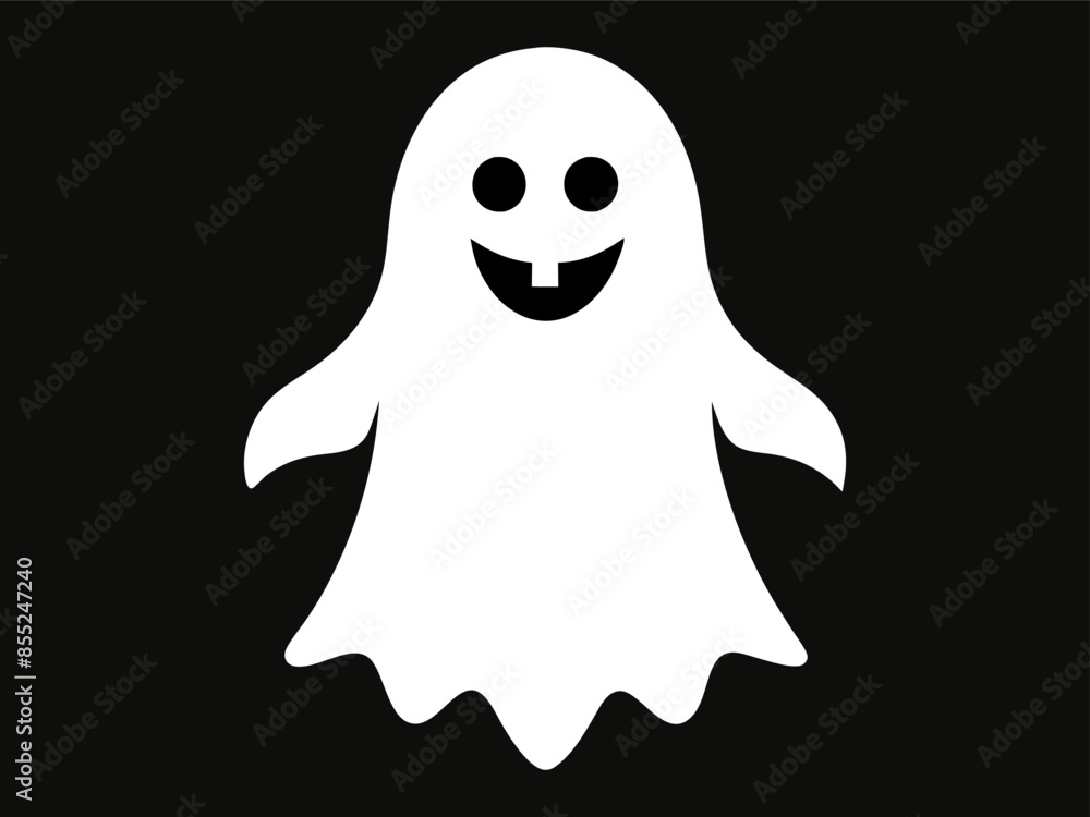 White ghost silhouette isolated on a black background, concept of Halloween, spooky spirit, minimalist style, cute phantom illustration, icon, design element. White ghost silhouette isolated on a black background, concept of Halloween, spooky spirit, minimalist style, cute phantom illustration, icon, design element.