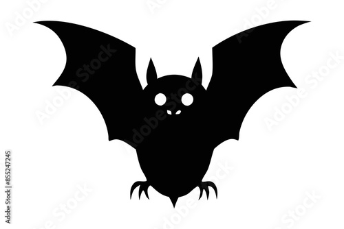 Black silhouette of a bat isolated on a white background. Concept of nocturnal wildlife, Halloween symbol, minimalist style, mysterious creature. Print, icon, design element.