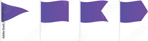Purple flag icon warning of danger on small pennants in different shapes