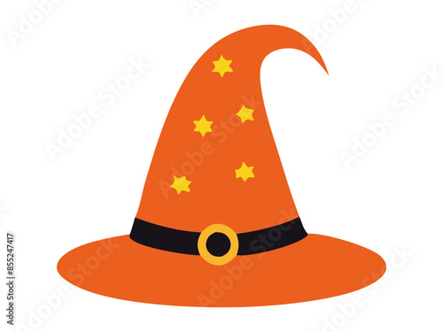Witch hat isolated on a white background. Wizard hat. Concept of fantasy accessory, magical item, Halloween, minimalist style, enchantment symbol. Print, design element.